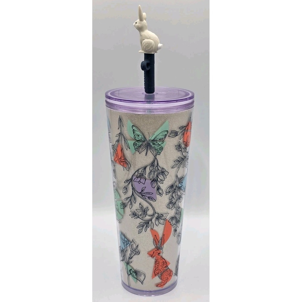 Starbucks 2024 Spring Easter Bunny Glitter Flowers Tumbler 24oz Venti Cup - Picture 7 of 15